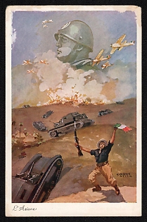 1939-1945 Italy Fascist 'The Action' World War II Propaganda Postcard