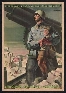 1939-1945 Italy Fascist 'Hearts Protect from Enemy Hate! Enroll in the Contraeret Departments' World War II Propaganda Postcard