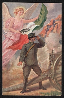 1939-1945 Italy Fascist 'Angel Protects the Military' World War II Propaganda Postcard