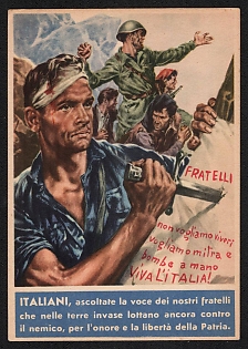 1939-1945 Italy Fascist 'Italians, Listen to the Voice of Our Brothers Who in the Invaded Lands Still Fight Against the Enemy, for the Honor' World War II Propaganda Postcard