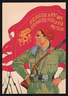 1939-1945 Italy Fascist 'Bersagliere at Twenty Years Berjagliere Tvita the Life of Mussolini' World War II Propaganda Postcard
