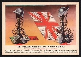 1939-1945 Italy Fascist 'The Betrayal of Versaglia' World War II Propaganda Postcard