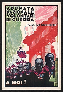 1939-1945 Italy Fascist 'National War Volunteers Meeting' World War II Propaganda Postcard