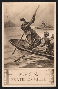 1939-1945 Italy Fascist 'M. V. S. N. Military Brother' World War II Propaganda Postcard