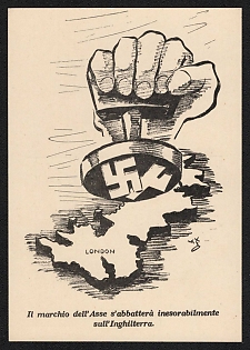 1941 Italy Fascist 'The Mark of the Axis Will Fall Inexorably on England' World War II Propaganda Postcard