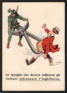 1939-1945 Italy Fascist 'The Pincer that Was Supposed to Suffocate the Italians Will Crush England' World War II Propaganda Postcard