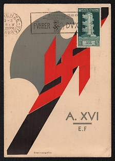 1938 Italy Fascist 'A. XVI E.f' World War II Propaganda Postcard