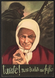 1939-1945 Italy Fascist 'Be Silent Do Not Betray Misfigh' World War II Propaganda Postcard