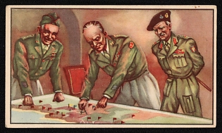 1939-1945 Belgium 'In a Series of 48 Chromos Fisenhower, Montgomery and Bradley these Three Great Soldiers Put the Finishing Touches to the Landing Plan' World War II Propaganda Postcard
