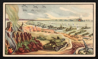 1939-1945 Belgium ''Omaha' Beach H. Time is Set at 6 A.m. 45' in the Morning. The American 5th Corps Attacks on a Broad Front' World War II Propaganda Postcard