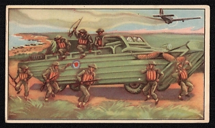 1939-1945 Belgium 'Beach  Sword, British Sector the 3rd British Division Disembarks and Marches Quickly Towards its Objective the Bayeux Caen Road' World War II Propaganda Postcard