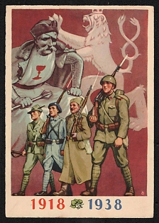 1938 Czechoslovakia 'Otto Uszak, Pinks. 1918–1938 20th Anniversary of the Independence of the Czechoslovak Republic' World War II Propaganda Postcard