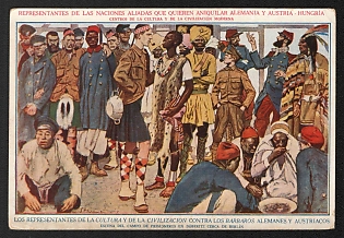 1939-1945 Spain 'Representatives of the Allied Nations Who Want to Annihilate Germany and Austria - Hungary' World War II Propaganda Postcard