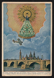 1936 Spain 'An Enemy Plane Dropped Three Bombs on the Temple, Achieving the Miracle of Not Exploding Any of Them' World War II Propaganda Postcard