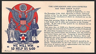 1941 United States 'We Will Win So Help Us God' World War II Propaganda Postcard