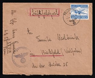 1942 (25 May) Nazi Germany, Airmail Fieldpost Feldpost Cover from Poznan to Bielefeld franked with Field Post stamp
