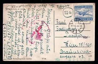1944 (24 Apr) Nazi Germany, Airmail Postcard from Hungarian Military Hospital in Kosice to Vienna franked with Field Post stamp