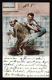 1907 (3 Jul) 'Deer in the moor', Anti-Jewish Bolshevism Propaganda, German Empire, Germany, Postcard from Duszniki-Zdroj (Bad Reinerz) to Hanko (Finland) franked with 10pf