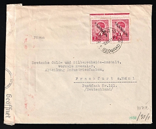 1941 (30 Jul) Serbia, German Occupation, Germany, Censored Cover from Belgrade to Frankfurt franked with pair of 2d (Margin)