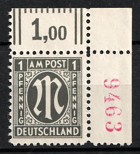 1945-46 1pf British and American Zones of Occupation, Germany (Sheet Inscription, Corner Margins, Signed)