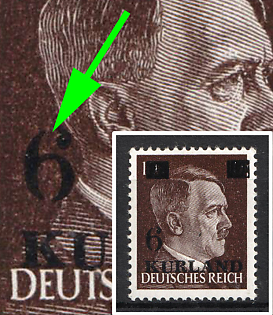 1945 6pf on 10pf Kurland, German Occupation, Germany (Upper arc of the value '6' flattened, Signed)