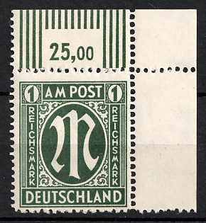 1945-46 1rm British and American Zones of Occupation, Germany (Sheet Inscription, Corner Margins)