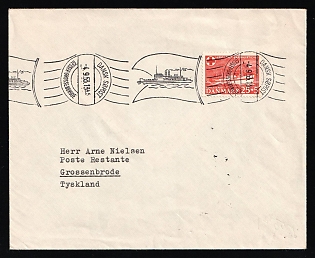 1953 (11 Jan) Denmark, Danish Port Ferry 'Gedser-Grossenbrode', Ferry Mail Cover from Gedser to Grossenbrode (Germany) franked with 25øre Charity Stamp