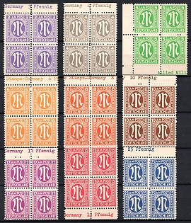 1945 British and American Zones of Occupation, Germany, Blocks of Four (Margins, Sheet Inscriptions)