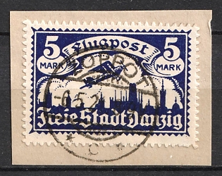 1921 (6 May) 5m on piece, Danzig Gdansk, Germany, Airmail (Sopot Postmark)