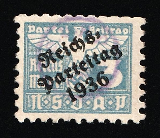 1936 3rm 'NSDAP', Reich Party Congress, Membership Dues Stamp, Third Reich Nazi Germany Propaganda