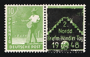1948 10pf '2nd North Germany Stamp Dealer Day', Private Issue, Allied Zone of Occupation, Germany, Se-tenant