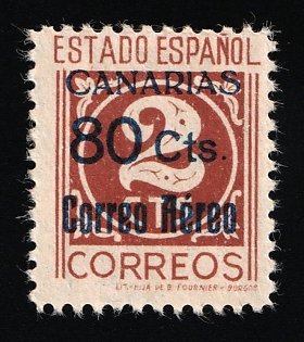 1937 80c on 2c Canary Islands, Spanish Colonies, Spain, Airmail