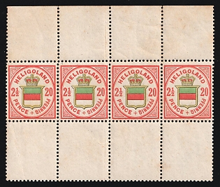 1877 2 1/2f on 20pf Heligoland, German States, Germany, Strip (Margin)