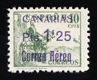 1937 1.25pta on 10c Canary Islands, Spanish Colonies, Spain, Airmail