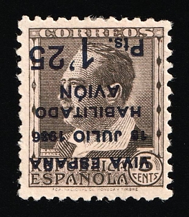 1936 1.25pta on 5c Canary Islands, Spanish Colonies, Spain, Airmail (INVERTED Overprint, Signed)