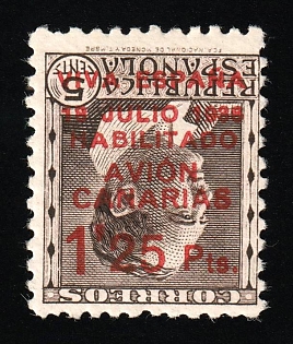 1936 1.25pta on 5c Canary Islands, Spanish Colonies, Spain, Airmail (INVERTED Overprint)