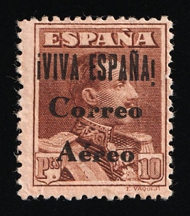 1937 10pta Burgos, Spain, Airmail (Signed)