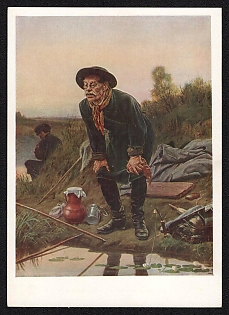 1930 'Fisher', Postal Stationery Postcard 5k published by the State Tretyakov Gallery, Moscow, Soviet Union, Russia