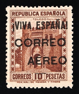 1937-38 10pta Burgos, Spain, Airmail (Signed)