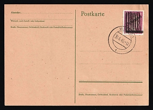 1945 (30 Jun) Austria, Postcard from Vienna franked with 6pf Local Issue, Overprint on Hitler's head, Blob Vertical Stripes Postmark