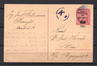 1919 Poland - Ganzsachen Revalued Postal Stationery card POCZTA POLSKA (Original card from Austria)