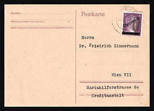 1945 (15 Jun) Austria, Postcard from Vienna franked with 6pf Local Issue, Overprint on Hitler's head, Blob Vertical Postmark
