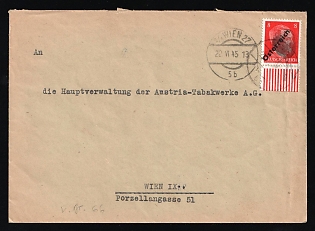 1945 (22 Jun) Austria, Cover from Vienna franked with 8pf Local Issue, Overprint on Hitler's head, Blob Circle Postmark (Margin)
