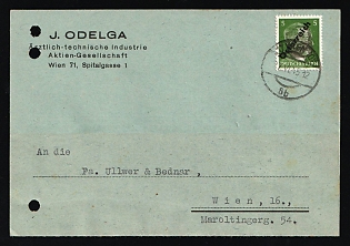 1945 (26 Jun) Austria, Postcard from Vienna franked with 5pf Local Issue, Overprint on Hitler's head