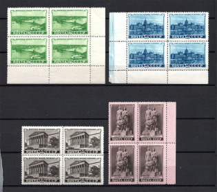 1951 USSR Hungarian Peoples Republic MARGINAL Blocks of Four (Full Set, MNH)