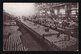 Skobelev Committee, Standard Format Card from the Committee Showing Shells being Produced in a Munitions Factory, Illustrated Charity Postcard
