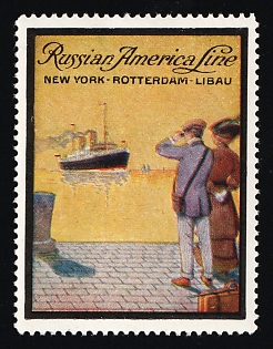 1910 The Russian American Line, Operated by the Russian East Asiatic Steam Shipping Co. Known as the R.V.A.P. registered at St. Petersburg, Advertising label, Russian Empire