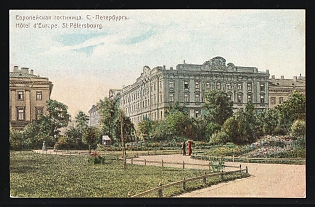 St. Petersburg Hotel Advertising Cards, the Europe Hotel St. Petersburg, Illustrated Advertising Postcard, Russian Empire