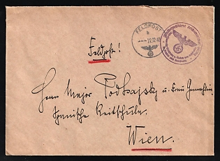 1940 (22 Dec) 'Prime Minister and Reich Marshal Goring. Interior for Recording the Import of Raw Materials from Belgium and France', Third Reich, Germany, Military Mail Field Post Feldpost Cover Localy used in Vienna (Austria)