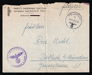 1941 (21 May) 'National Fascist Party' of Italy, Third Reich, Germany, Military Mail Field Post Feldpost Cover Localy used in Pullach near Munich